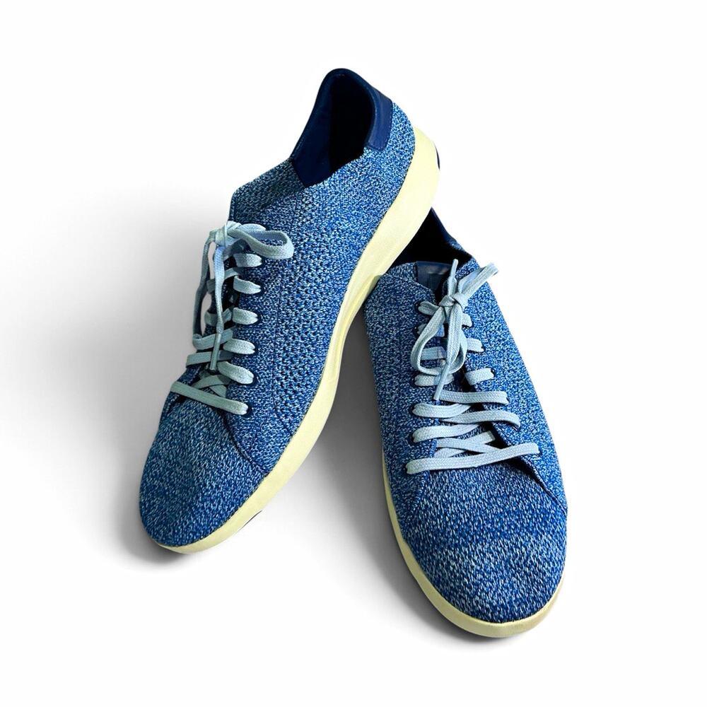 Cole Haan GrandPro Blue Knit Lace-Up Low Top Sneakers Men's Athletic Shoes
